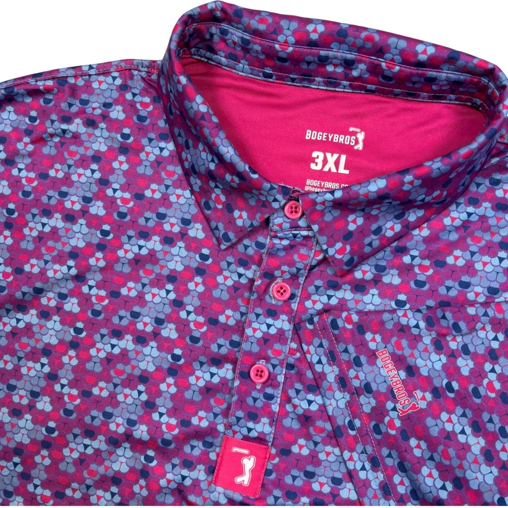Bogey Bros Golf Polo Mens 3XL Pink Blue Geometric Whale Tail Stretch Performance